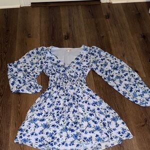 Floral Blue and White Womens Dress